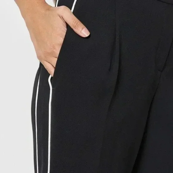 Topshop Trousers Relaxed Fit Pleated Pants Black White Side Stripe Size 4 - Picture 5 of 14